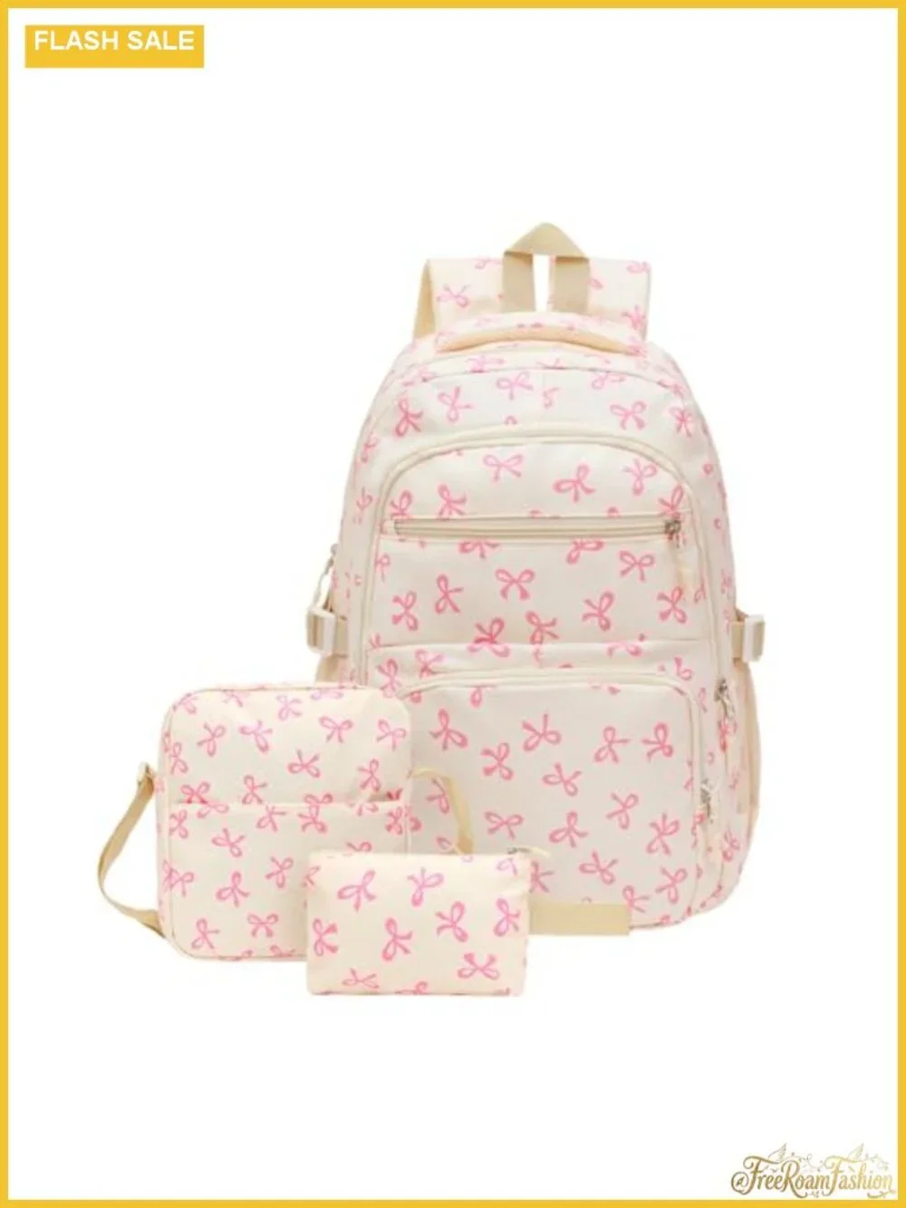 Coquette Bow Backpack 3-Piece Set for Women, Large Capacity Nylon Rucksack with